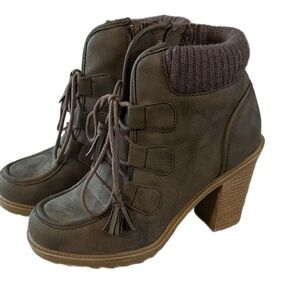 2 for $22. Mudd Brown Heeled Boots with Lace-Up Design